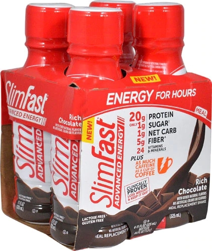 SlimFast Advanced Energy Shake Rich Chocolate 1.3kg (4 Garrafas) - Melhor Preço