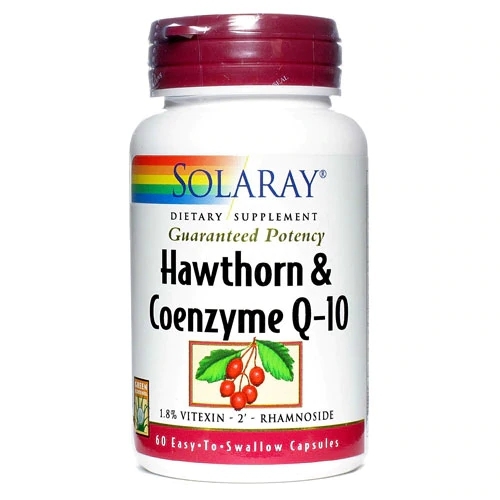 Solaray Hawthorn e Coenzima Q10 Dois por Dia - 60 Cápsulas para Saúde Cardiovascular