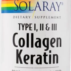 Solaray Colágeno Tipo I, II e III com Queratina - 60 Cápsulas para Pele, Cabelos e Articulações