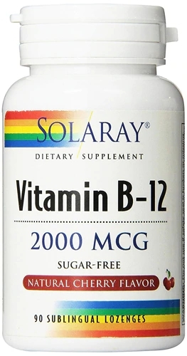 Solaray Vitamina B12 2000 mcg Cereja - 90 Pastilhas Sublinguais para Energia e Bem-Estar