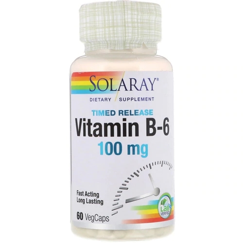 Solaray Vitamina B6 100mg - 60 Cápsulas Vegetarianas: Potencialize Sua Saúde e Bem-Estar