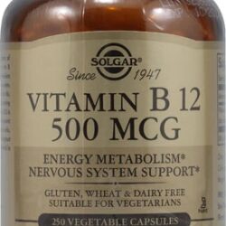 Solgar Vitamina B12 500 mcg - 250 Cápsulas Vegetais - Energia e Bem-Estar