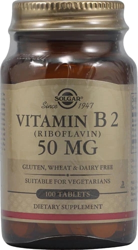 Solgar Vitamina B2 Riboflavina 50mg - 100 Tabletes Essenciais para Saúde