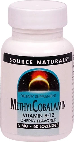 Source Naturals Metilcobalamina Vitamina B12 Cereja - 5mg - 60 Pastilhas Máximas