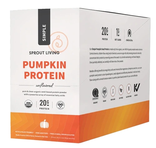 Sprout Living Proteína Vegetal Orgânica de Semente de Abóbora Simples - 16 Sachês (Aprox. 240g)