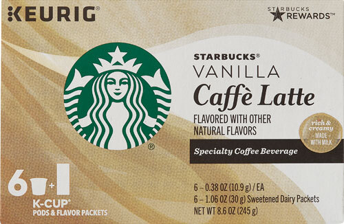 Starbucks Vanilla Caffe Latte K-Cup Pods & Flavor Packets - 6 Unidades de 12g Cada