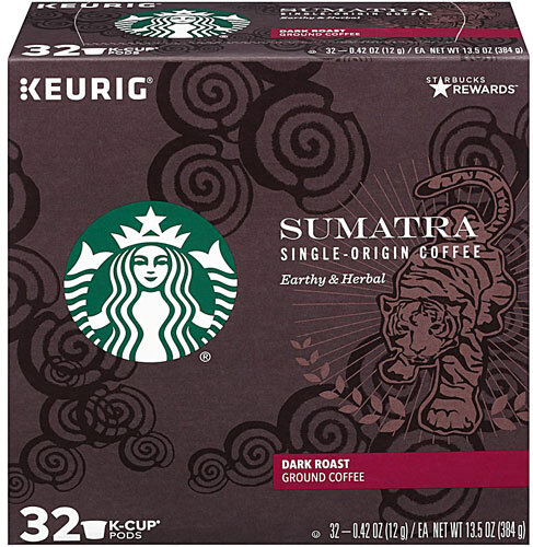 Starbucks Café Torra Escura Sumatra Grão Único - 32 Cápsulas K-Cup | 350g