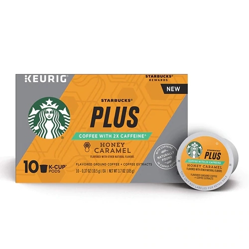 Starbucks PLUS Café com 2x Cafeína Sabor Mel Caramelo - 10 Cápsulas K-Cup (Aprox. 105g)
