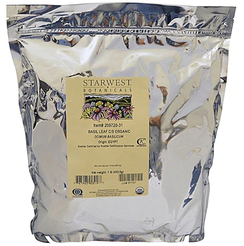 Manjericão Orgânico Starwest Botanicals Folha Picada e Peneirada – 454g