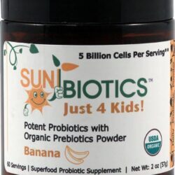 Sunbiotics Just 4 Kids! Probióticos Potentes com Prebióticos Orgânicos em Pó Sabor Banana - 5 Bilhões de Células - 56g