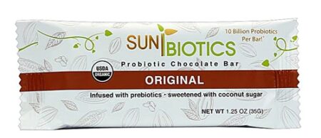 Sunbiotics Probiotic Chocolate Bar with Organic Yacon Prebiotics -- 1.1 oz