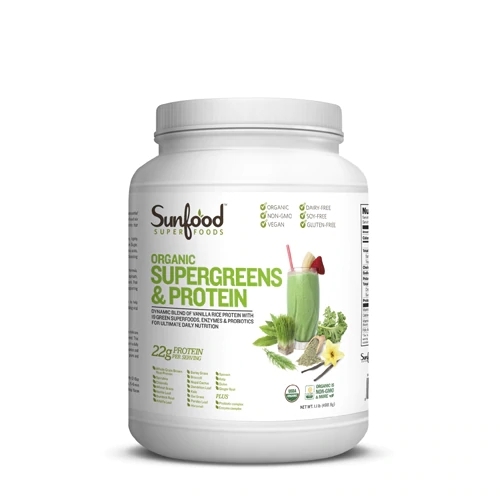 SunFood Supergreens & Proteína Orgânica Baunilha - 500g | Combustível Nutricional Completo