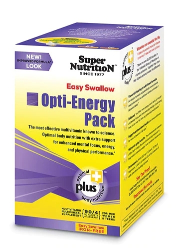 Super Nutrition Easy Swallow Opti-Energy Pack Ferro-Free - 90 Pacotes (4 comprimidos cada) - Suplemento Vegetariano Baseado em Alimentos