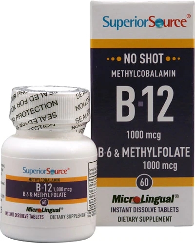 Superior Source B12 B6 e Metilfolato 60 Comprimidos MicroLingual - Energia e Bem-Estar
