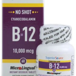 Superior Source Vitamina B12 Cyanocobalamina 10000 mcg - 60 Comprimidos - Máxima Absorção e Energia