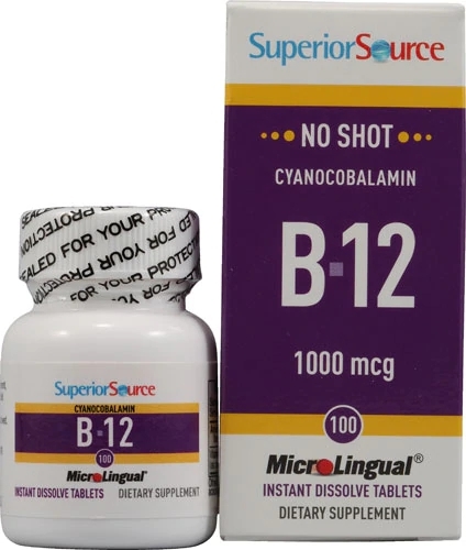 Superior Source Vitamina B12 Cianocobalamina 1000mcg - 100 Comprimidos de Dissolução Rápida