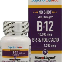Superior Source B12 B6 e Ácido Fólico Extra Forte - 60 Comprimidos de Dissolução Rápida