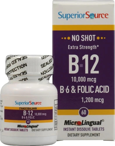 Superior Source B12 B6 e Ácido Fólico Extra Forte - 60 Comprimidos de Dissolução Rápida