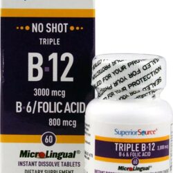 Superior Source B12 3000mcg + B6 2mg + Ácido Fólico 800mcg - 60 Comprimidos de Dissolução Rápida