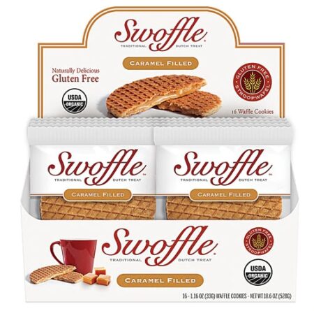 Swoffle Organic Waffle Cookie Stroopwafel Gluten Free Caramel -- 16 Waffle Cookies