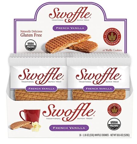 Swoffle Organic Waffle Cookie Stroopwafel Gluten Free French Vanilla -- 16 Waffle Cookies