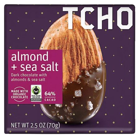 TCHO Organic Dark Chocolate Bar 64% Cacao Almond Sea Salt -- 2.5 oz