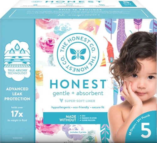 Compre Fraldas The Honest Company Club Box Tamanho 5 (50 Unidades) Rose Blossom & Painted Feathers - Conforto e Proteção Premium