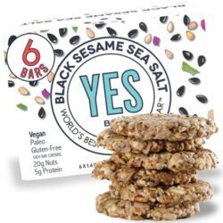 YES Bar Vegana Sem Glúten Sabor Gergelim Preto e Sal Marinho - Snack Real Food - Baixo Açúcar - Paleo - Caixa com 6 Barras (Aprox. 210g)