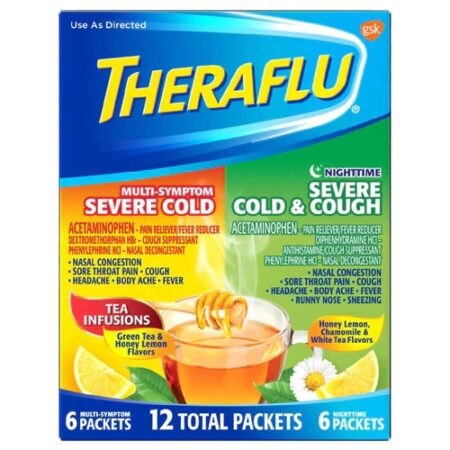 Theraflu Day & Nighttime Severe Cold & Cough Relief Tea Packets -- 12 Packets