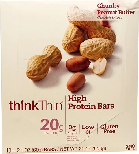 Barra de Proteína thinkThin Sabor Amendoim Crocante - 10 Barras (Aprox. 55g cada)