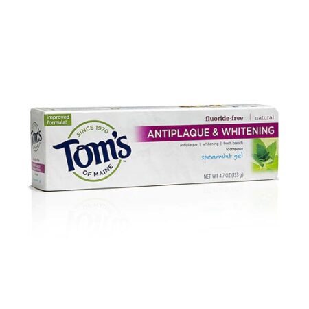 Tom's of Maine Antiplaque and Whitening Natural Fluoride-Free Toothpaste Spearmint Gel -- 4.7 oz