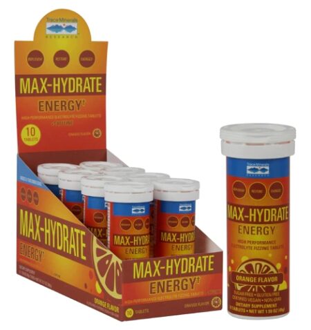 Trace Minerals Research Max-Hydrate Energy+ Box Orange -- 8 Tubes