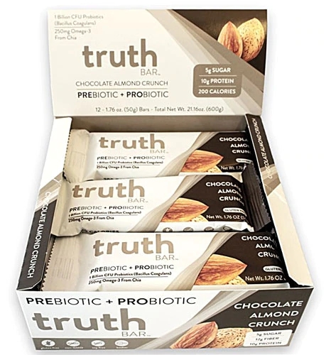 Truth Bar Snack Barra de Nutrição com Prebióticos e Probióticos Sabor Chocolate e Amêndoa - 12 Barras (Aprox. 50g cada)