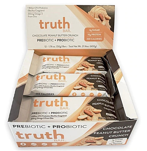 Truth Bar Snack com Prebióticos e Probióticos Sabor Chocolate e Amendoim Crocante - Caixa com 12 Barras (aprox. 550g)