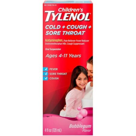 Tylenol Children's Cold + Cough + Sore Throat Oral Suspension Bubble Gum -- 4 fl oz