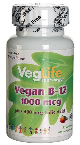 VegLife Vegan B12 + Ácido Fólico Laranja - 100 Pastilhas Mastigáveis 1000mcg