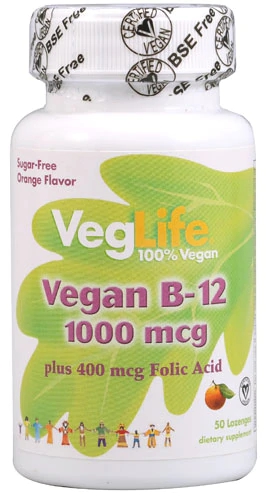 VegLife Vitamina B12 Vegana com Ácido Fólico Sabor Laranja - 50 Pastilhas de 1000 mcg