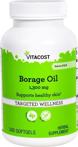 Óleo de Borragem Vitacost com GLA 1300mg - 240 Cápsulas: Saúde e Bem-Estar Essencial