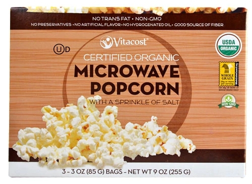 Pipoca de Micro-ondas Vitacost Orgânica Certificada - Sem Transgênicos Levemente Salgada - 3 Pacotes (Aprox. 255g)