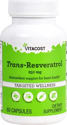Trans-Resveratrol Vitacost 250mg - 60 Cápsulas - Potente Antioxidante Natural