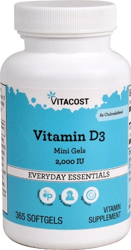 Vitacost Vitamina D3 (Colecalciferol) - 2000 UI - 365 Mini Géis Suaves - Suporte Imunológico e Ósseo