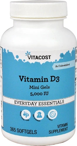 Vitacost Vitamina D3 Mini Gels - 5000 UI - 365 Softgels - Alta Potência para Saúde Óssea e Imunidade