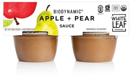 White Leaf Biodynamic Organic Apple Sauce Apple & Pear -- 4 Cups