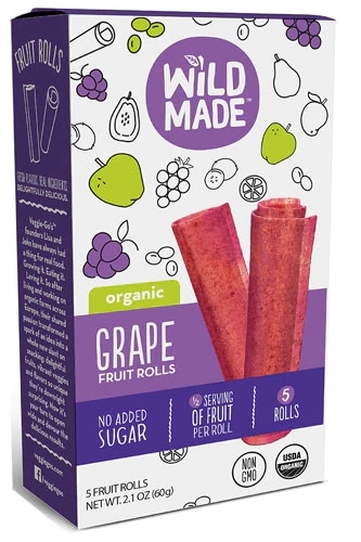Wild Made Rolinhos de Fruta Orgânica Uva Sem Glúten - Pacote com 5 Unidades (Aprox. 85g)