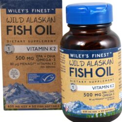 Óleo de Peixe Alabastrino Wiley's Finest Wild Alaskan com Vitamina K2 - 60 Cápsulas Gelatinosas