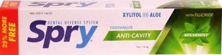 Xlear Spry Anti-Cavity Xylitol Toothpaste with Fluoride and Aloe Spearmint -- 5 oz