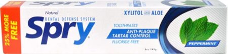 Xlear Spry Anti-Plaque Tartar Control Toothpaste Fluoride Free Peppermint -- 5 oz