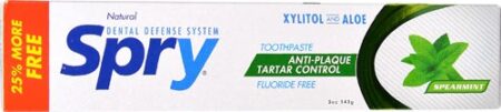 Xlear Spry® Anti-Plaque Tartar Control Toothpaste Xylitol and Aloe Fluoride Free Spearmint -- 5 oz