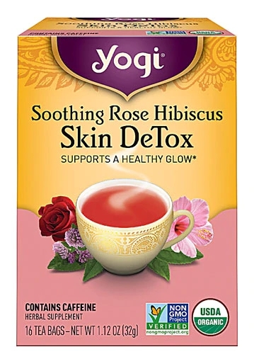 Chá Yogi Skin DeTox Rosa Hibisco 16 Sachês - Desintoxicação e Bem-Estar