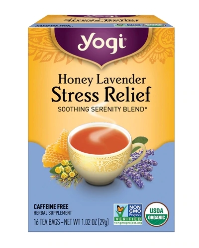 Chá Yogi Stress Relief Mel Lavanda 16 Sachês Orgânicos - Alívio Natural para o Estresse
